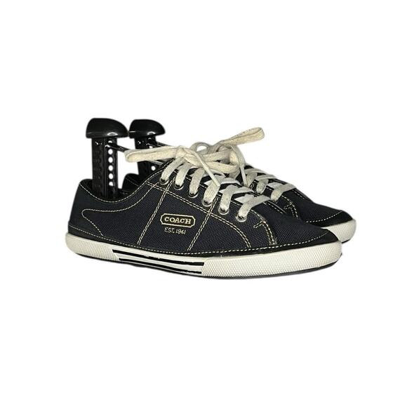 Womens Coach Elen Classic Canvas Lace Up Sneakers Size 6.5 Black White - Picture 3 of 6